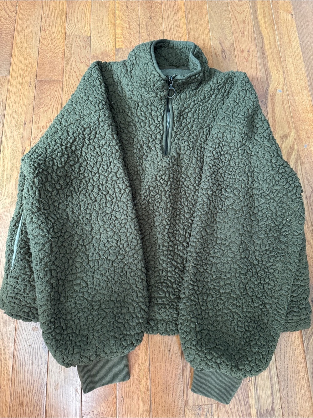 Thread & Supply Olive Green Teddy Sherpa Pullover Jacket